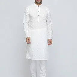 ROYAL KURTA Men's Cream-Coloured Layered Pure Cotton Kurta With Pyjama-image-95