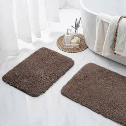 Nautica Set Of 2 Brown Solid 2800 GSM Ultra Soft Fluffy Anti Slip Bath Rugs-10