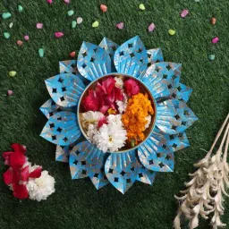 amaya decors Blue Flower Cut Urli-picture-43
