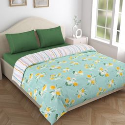 haus & kinder Green & Yellow Floral Other 4 Piece Double King Regular Bedding Set-16