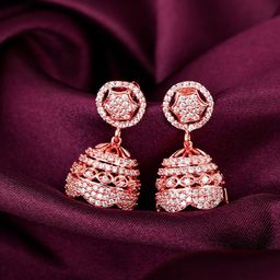 GIVA Rose Gold & White Rose Gold Plated Contemporary Jhumkas Earrings-picture-13