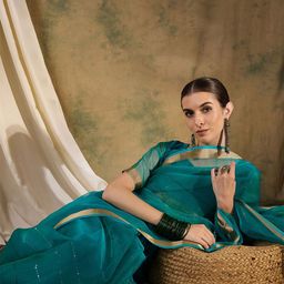 Sangria Zari Woven Striped Design Sequinned Tassel Detail Kanjeevaram Saree with Blouse-image-27