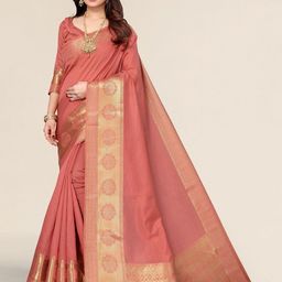Winza Designer Peach-Coloured & Gold-Toned Zari Silk Blend Banarasi Saree-image-51