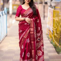 Mitera Batik Printed Zari Saree-image-6