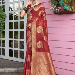 anouk rustic Anouk Red & Gold-Toned Woven Design Zari Art Silk Saree-picture-36