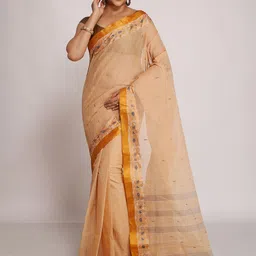 WoodenTant Woven Design Floral Pure Cotton Taant Saree-30