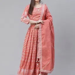 Divena Printed Sequinned Ready to Wear Cotton Lehenga & Blouse With Dupatta-picture-55