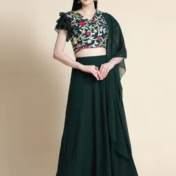 BAESD Floral Embroidered V-Neck Flared Sleeve Ready to Wear Lehenga & Blouse With Dupatta-picture-49
