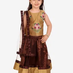 Superminis Girls Brown & Embroidered Ready to Wear Lehenga & Blouse With Dupatta-image-11