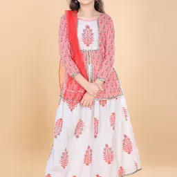 ADIVA Girls Peach-Coloured Printed Ready to Wear Lehenga & Blouse With Dupatta-image-49