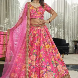 FABPIXEL Pink Printed Semi-Stitched Lehenga & Unstitched Blouse With Dupatta-21