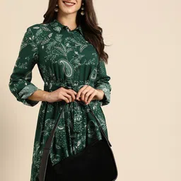 all about you Green Ethnic Motifs Shirt Midi Dress-image-1
