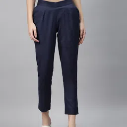 AURELIA Women Navy Blue Regular Fit Solid Cropped Trousers-image-26