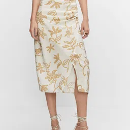MANGO Floral Printed Side Slit A-Line Skirt-image-12