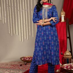 Varanga Bandhani Printed Gotta Patti Straight Kurta & Trouser With Dupatta-image-88
