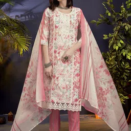 Anouk Floral Printed Regular Thread Work Straight Kurta With Trousers & Dupatta-15