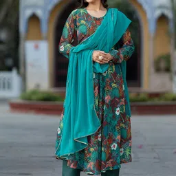 KALINI Floral Printed Anarkali Gotta Patti Kurta Set & With Dupatta-image-33