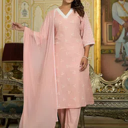 Varanga Floral Embroidered Chikankari Straight Kurta With Trousers & Dupatta-picture-46