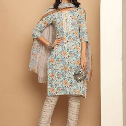 Anouk Floral Printed Regular Pure Cotton Straight Kurta With Trousers & Dupatta-32