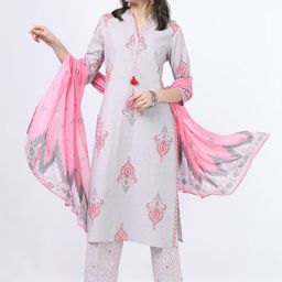 Vishudh Women Mauve Floral Printed Kurta With Palazzo & With Dupatta-image-10