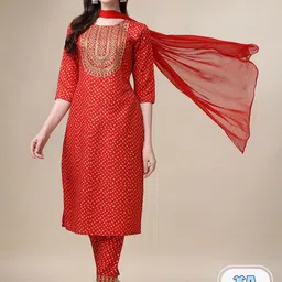 KALINI Bandhani Printed Kurta With Trousers & Dupatta-5
