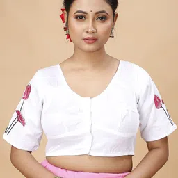SLAGHA Bird Embroidered Thread Work Pure Cotton Saree Blouse-image-28