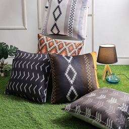 Myntra Elegant Homes Blue & White Set of 5 Geometric Velvet Square Cushion Covers-35