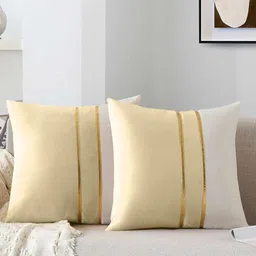 AEROHAVEN Off White & Gold-Toned Set of 2 Velvet Square Cushion Covers-31