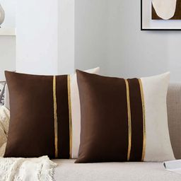 AEROHAVEN Brown & Gold-Toned Set of 2 Velvet Square Cushion Covers-image-34