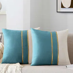 AEROHAVEN Blue & Gold-Toned Set of 2 Velvet Square Cushion Covers-image-59