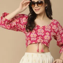 V-Mart Print Ethnic Printed Square Neck Regular Sleeves Cotton Crop Top-picture-18