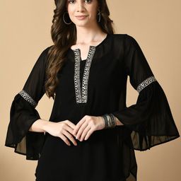 Sangria Embroidered Bell Sleeve A-Line Top-35
