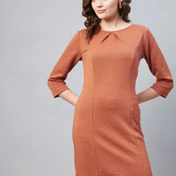 StyleStone Rust Jacquard Self Design Sheath Dress-image-61