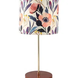 BTR CRAFTS Brown & Beige Floral Printed Cylindrical Metal Table Lamp with Adjustable Cord-33
