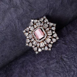 Jazz and Sizzle Rose Gold-Plated White & Pink AD Stone Studded Ring-18