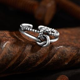 Roadster Men Oxidised Silver-Plated Interlinked Design Adjustable Finger Ring-picture-1