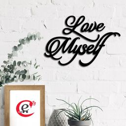 eCraftIndia Black Love Myself Ready to Hang Engineered Wood Wall Art Cutout-image-27