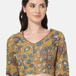 THE WEAVE TRAVELLER Kalamkari Printed Cotton Saree Blouse-picture-30