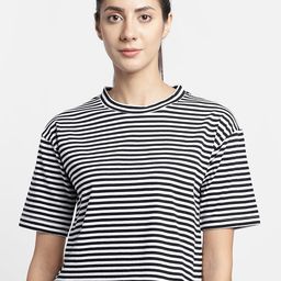 PUNK Striped Drop-Shoulder Sleeves Monochrome Cotton T-shirt-image-26