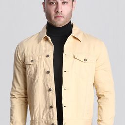 Dream of Glory Inc Men Khaki Colourblocked Lightweight Crop Outdoor Denim Jacket with Embroidered-image-21