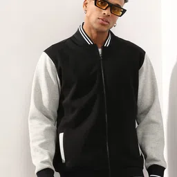 Campus Sutra Black Colourblocked Windcheater Varsity Jacket-picture-34