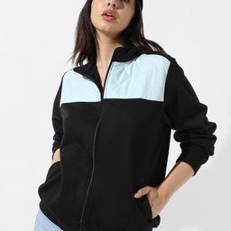 Campus Sutra Colourblocked Fleece Windcheater Outdoor Sporty Jacket-image-16