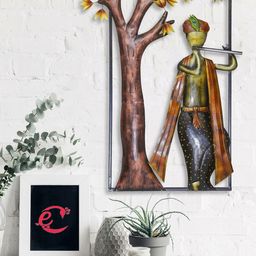eCraftIndia Brown & Black Handcrafted Lord Krishna Playing Flute Under Tree Iron Wall Hanging Showpiece-image-49
