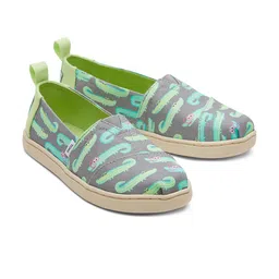 TOMS Girls Grey & Green Printed Slip-On Sneakers-image-55