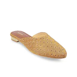 Mochi Women Gold-Toned Embroidered Mules Flats-image-22