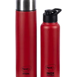 Pigeon Red 2 Pieces Stainless Steel Flask 1L and Inox Hydra 900ml Water Bottle-38