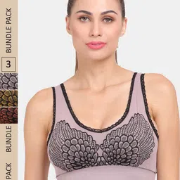 Amour Secret Pack of 3 Graphic Printed Lightly Padded Sports Bra-image-69