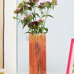 BS AMOR Orange-Colored Textured Cylindrical Shaped Glass Flower Vase-8