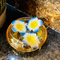 BS AMOR Yellow & Blue Glass Flower Vase With Flowers-5