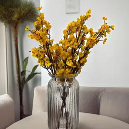 BS AMOR Transparent & Yellow Textured Glass Flower Vase-29
